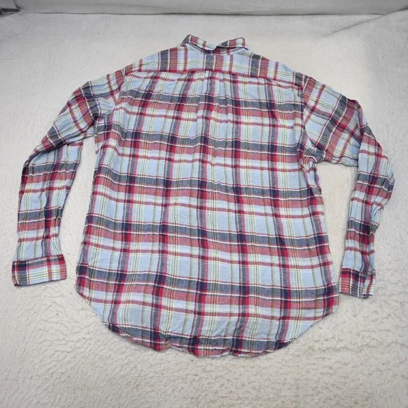 Polo Ralph Lauren Dress Shirt 100% Linen Plaid Classic Fit Long Sleeve Men Large - Picture 9 of 10